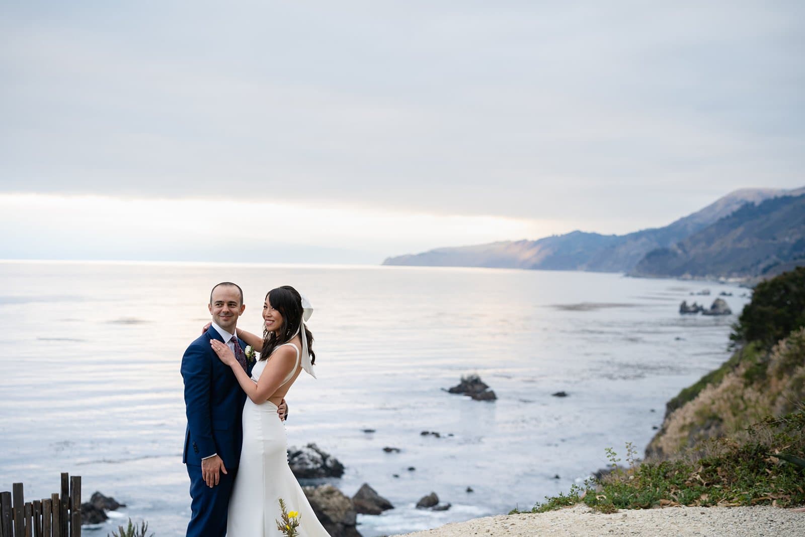 A couple's first kiss at an intimate California wedding