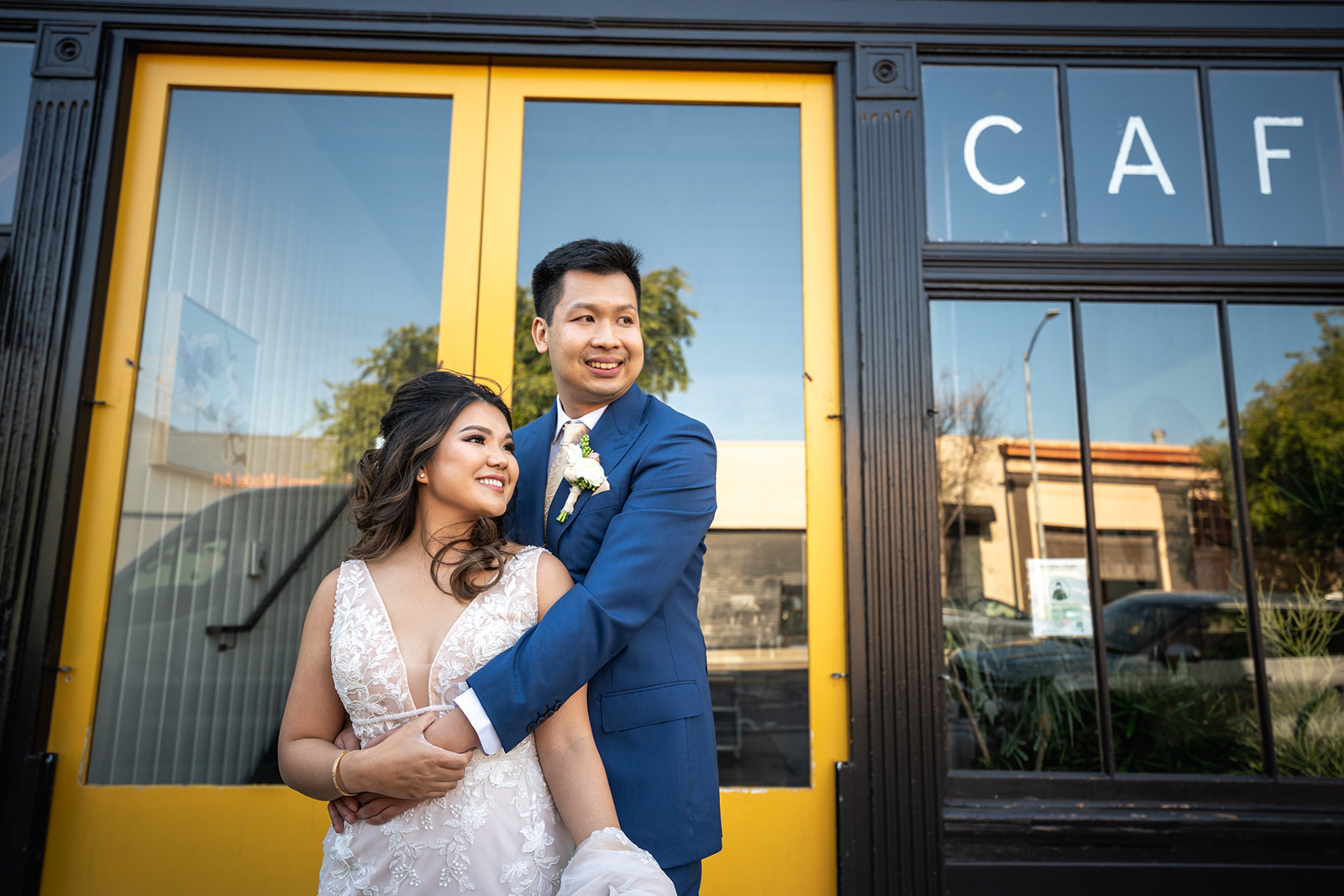 Couple portrait at urban California micro wedding